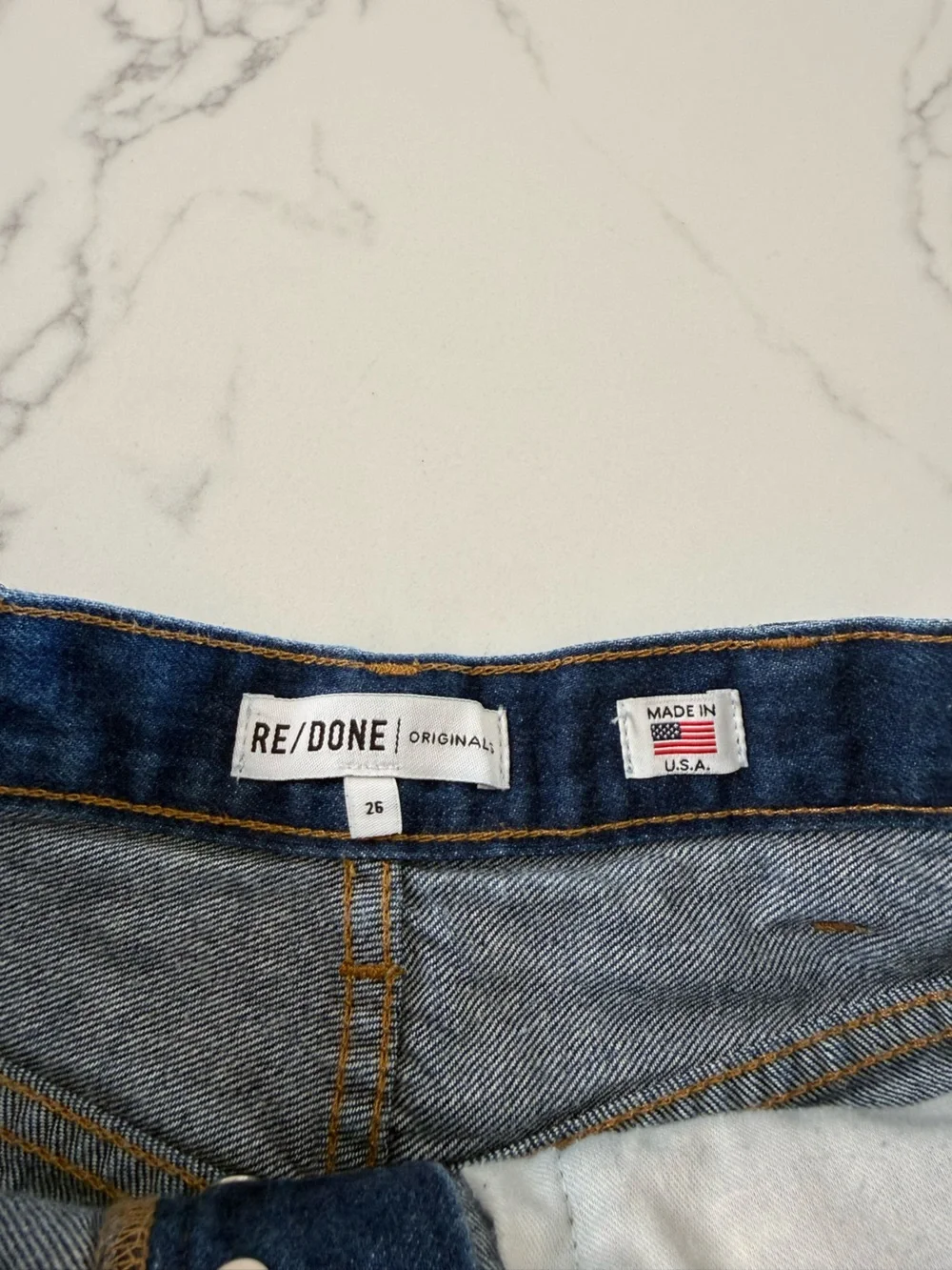 Re/Done Double Needle Western Shorts - Dark Wash - Size 26